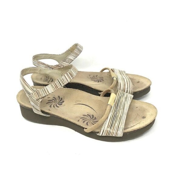 Abeo Strappy Sandals Beige Stripe Flat Heel 7 N - Picture 1 of 8